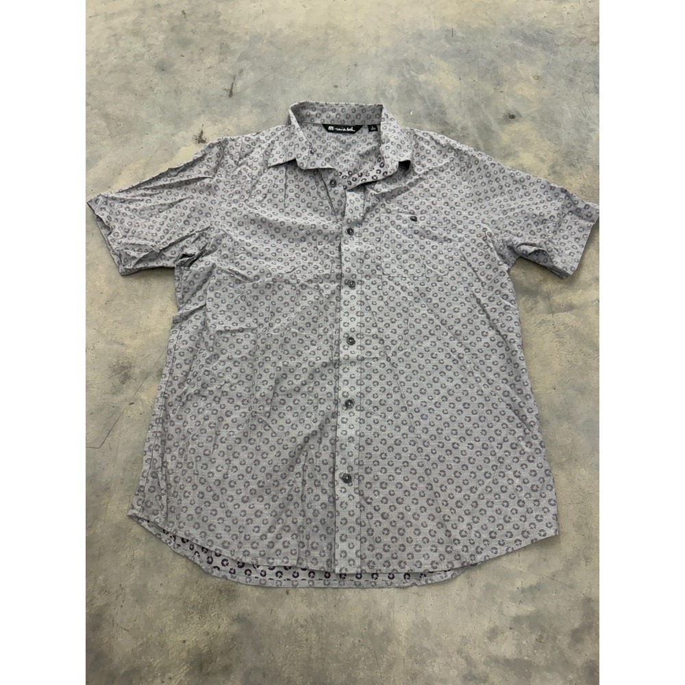 Travis Mathew Shirt Mens Large Gray Patterned Button Front Short Sleeve Summer